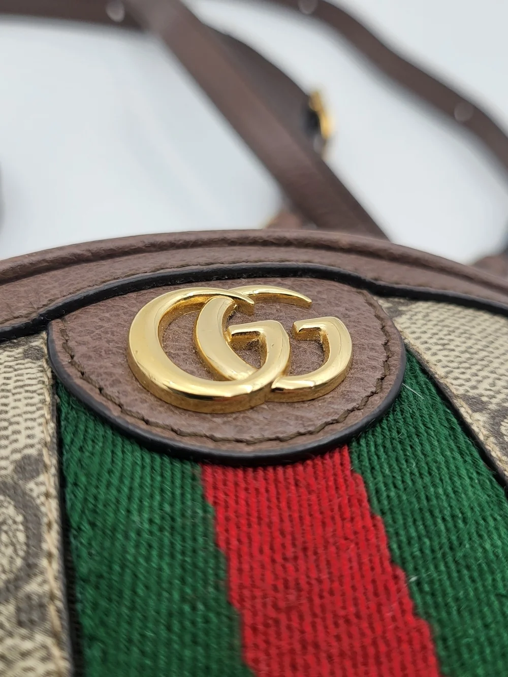 GUCCI GG Supreme Web Mini Ophidia Round Shoulder-Backpack Bag, Auth. w/COA